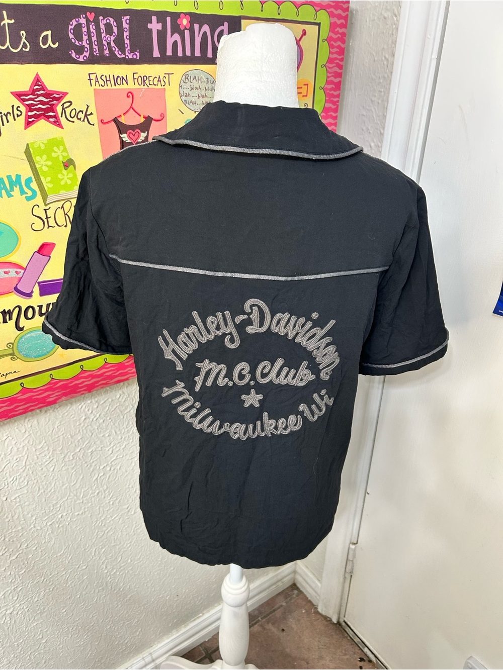 Harley-Davidson Black Shirt with Silver Embroidered Logo